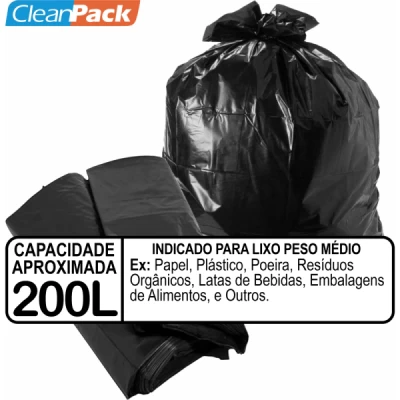 Saco Lixo Rec Preto Ref 200-06 90cm x 150cm C/05 Cleanpack***