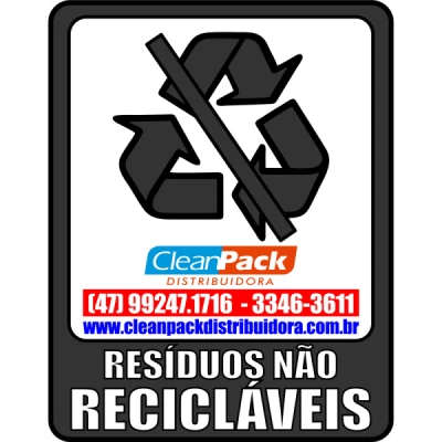 Adesivo Plástico 15x20cm para Coleta Seletiva Cinza "Não Reciclável" Cleanpack