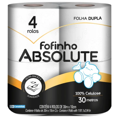 Papel Higiênico Rolinho Folha-Dupla  (4 Rolos x 30m) Fofinho Absolute Canoinhas CCP-1329