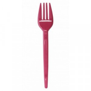 Talher Plástica Garfo Sobremesa 13,5cm Rosa Escuro Pacote C/50 Plazapel