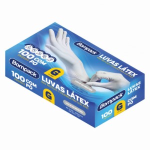 Luva Descartável Látex com Talco Display C/100 Tamanho=G Bompack