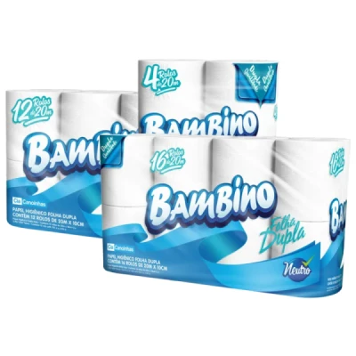 Papel Higiênico Rolinho Folha-Dupla  (4 Rolos x 20m) Bambino Canoinhas CCP-1829