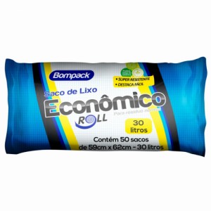 Saco de Lixo Doméstico Preto Bompack Econômico  30 Litros C/50 Unidades