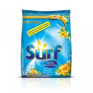 Detergente Pó Perfumado Sachê 1kg Surf Azul Hortências & Flores Brancas