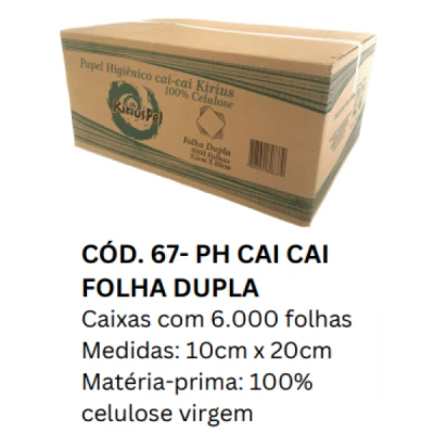 Papel Higiênico Cai-Cai (100% Celulose) Folha-Dupla (10cm x 20cm) 34gr Caixa C/6000 Kirius 0067