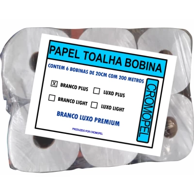 Toalha Papel Bobina 20cm x 26gr Branco Fardo 6x200m Cromopel CRC-801