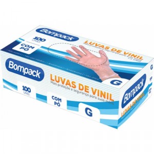 Luva Descartável Vinil com Talco Display C/100 Tamanho=G Bompack