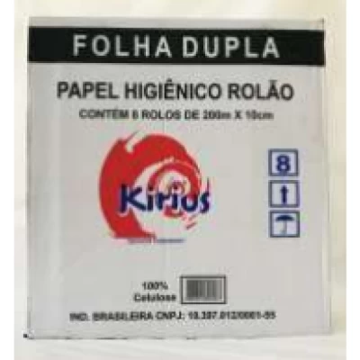 Papel Higiênico Rolão Folha Dupla (100% Celulose) Caixa 8x200m Kirius