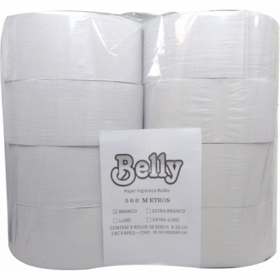 Papel Higiênico Rolão Folha Simples Branco Fardo 8x500m Belly CRC-310