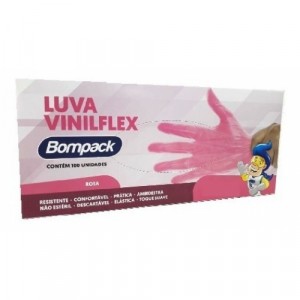 Luva Descartável Viniflex Rosa sem Talco Display C/100 Tamanho=GG Bompack