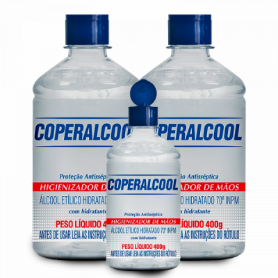 Álcool Gel 70,0 INPM Frasco 400gr Kit C/3 Unidades Coperalcool Flip-Top