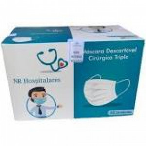 Máscara Facial Descartável TNT Tripla com Elástico Display C/50 NR Hospitalares