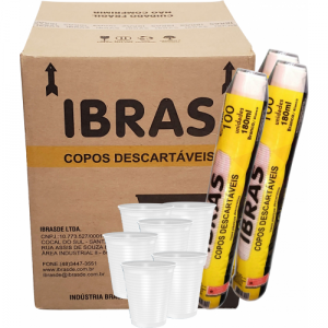 Copo Plástico 180ml PS Branco Tira C/100 Ibras