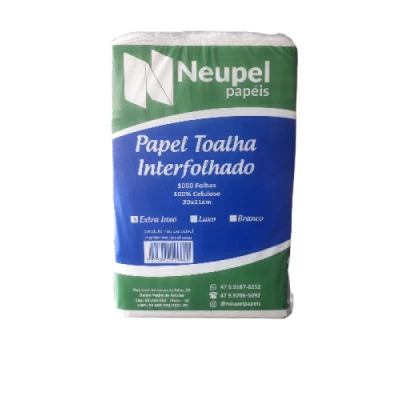 Toalha de Papel Interfolhado (100% Celulose) (20x21cm) Pacote C/1000 Extra-Luxo Neupel 3009