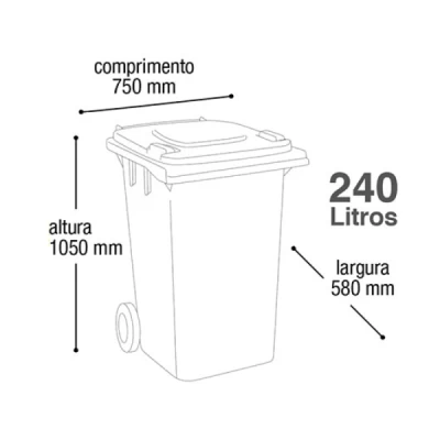 Lixeira Plástica Coletora 240 Litros C/2 Rodas Arqplast Reciclada Preta REF: CF240PT