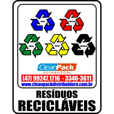 Adesivo Plástico 15x20cm para Coleta Seletiva 5 Cores "Resíduos Reciclaveis" Cleanpack