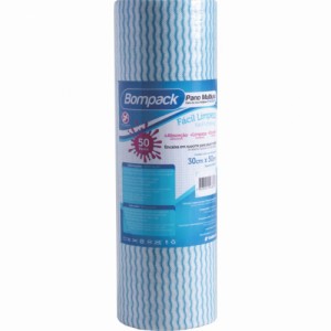 Pano Limpeza Multiuso Bobina Picotada 30x50cm C/50 Unidades Azul Bompack