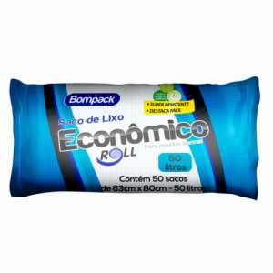 Saco de Lixo Doméstico Preto Bompack Econômico  50 Litros C/50 Unidades