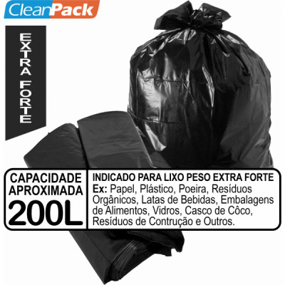 Saco Lixo Rec Preto Ref 200-12 90cm x 150cm C/25 Cleanpack***