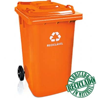 Lixeira Plástica Coletora 120 Litros C/2 Rodas Arqplast Reciclada Laranja REF: CF120LA