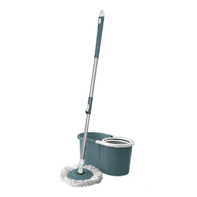 Mop Rotatório com Balde 09 Litros Cesto Plástico C/1 Refil Azul Compact Nobre 54344