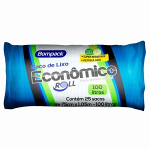 Saco de Lixo Doméstico Preto Bompack Econômico 100 Litros C/25 Unidades