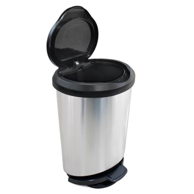 Lixeira Plástica com Pedal 45 Litros Redonda Label Inox com Trava Saco Arqplast REF: 25744