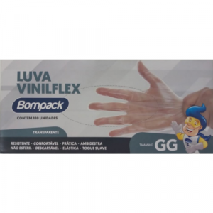 Luva Descartável Viniflex Transparente sem Talco Display C/100 Tamanho=GG Bompack