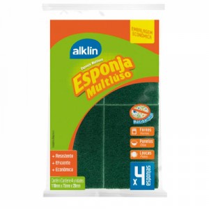 Esponja Multiuso Dupla-Face 110x75x20mm C/4 Unidades Alklin Alk-8257