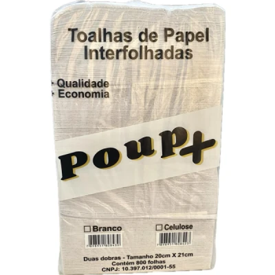 Toalha Papel Interfolhado (100% Celulose) (20cm x 21cm) 20gr Pacote C/800 Folhas Kirius Poup+ Branco 207