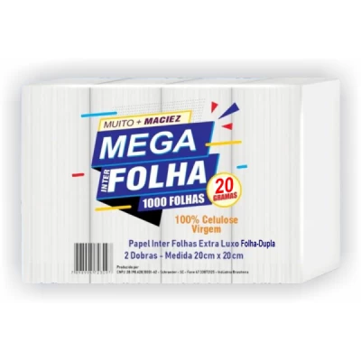 Toalha Papel Interfolhado (100% Celulose) 20X20cm 20gr Fardo C/1000 Folha-Dupla HPPEL-I45