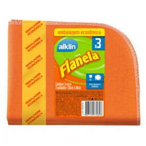 Pano Limpeza Flanela 28x38cm Laranja Kit C/3 Unidades Alklin