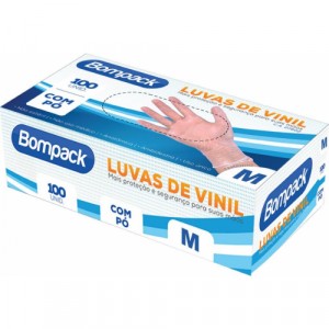 Luva Descartável Vinil com Talco Display C/100 Tamanho=M Bompack