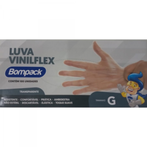 Luva Descartável Viniflex Transparente sem Talco Display C/100 Tamanho=G Bompack