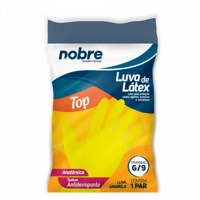 Luva Multiuso Látex Forrada Resistente Nobre Top Amarela C/1 Par Tamanho=G  Nobre 38829