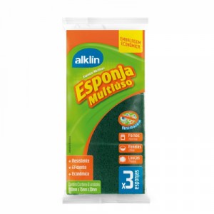 Esponja Multiuso Dupla-Face 110x75x20mm C/3 Unidades Alklin Alk-7176