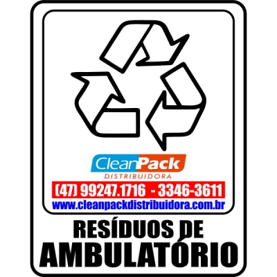 Adesivo Plástico 15x20cm para Coleta Seletiva Branco "Resíduos de Ambulatório" Cleanpack