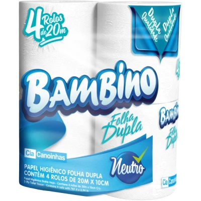 Papel Higiênico Rolinho Folha-Dupla  (4 Rolos x 20m) Bambino Canoinhas CCP-1829