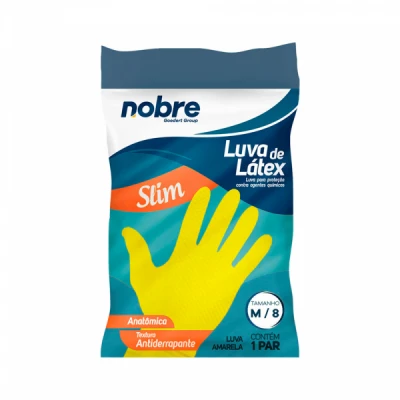 Luva Multiuso Látex Forrada Resistente Nobre Slim Amarela C/1 Par Tamanho=M  Nobre 34617