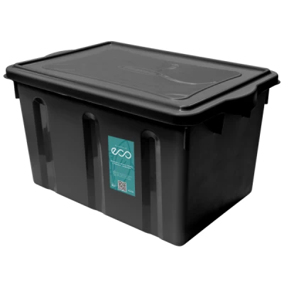 Organizador Plástico 38 Litros 52x34,5x29,3cm Preto Eco com Tampa Plasvale Ref: 2950C