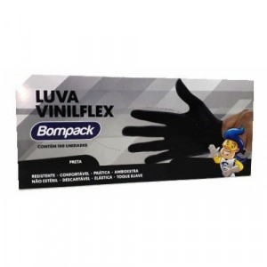 Luva Descartável Viniflex Preta sem Talco Display C/100 Tamanho=M Bompack