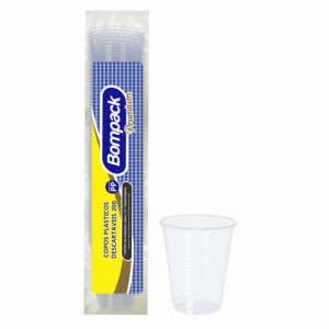 Copo Plástico 200ml PP Transparente Tira C/100 Bompack Premium BPT200TR