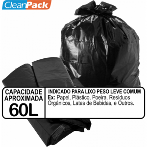 Saco Lixo Rec Preto Ref 060-03 60cm x 70cm C/100 Cleanpack***