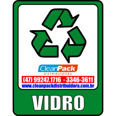 Adesivo Plástico 15x20cm para Coleta Seletiva Verde "Vidro" Cleanpack