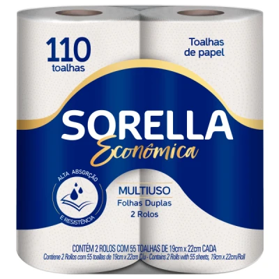 Toalha de Papel Cozinha Branco Pacote C/2 Rolos de 55 Folhas F. Dupla  Sorella Economico Canoinhas CCP-****