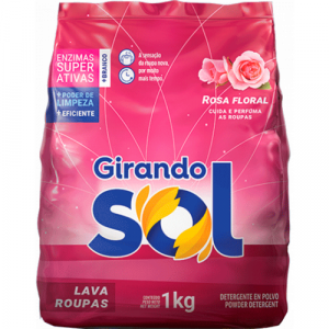 Detergente Pó Perfumado Sachê  1kg Girando Sol Rosa