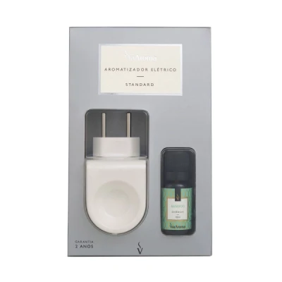 Aromatizante Ambiental Difusor Elétrico Tomada 127-220V Standard Branco + Frasco  Essência 10ml Bamboo Via Aroma