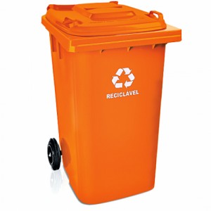 Lixeira Plástica Coletora 240 Litros C/2 Rodas Arqplast Reciclada Laranja REF: CF240LA