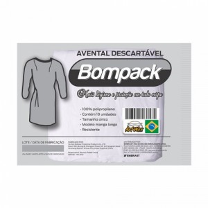 Avental de TNT C/10 Manga Longa Branco Bompack