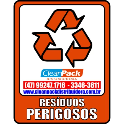 Adesivo Plástico 15x20cm para Coleta Seletiva Laranja "Resíduos Perigosos" Cleanpack